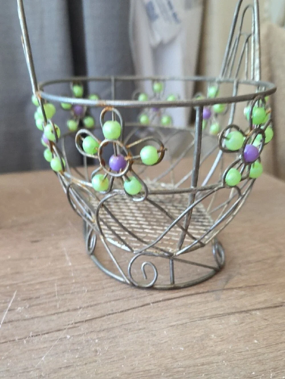 Decorative Floral Wire Basket with Green & Purple Accents